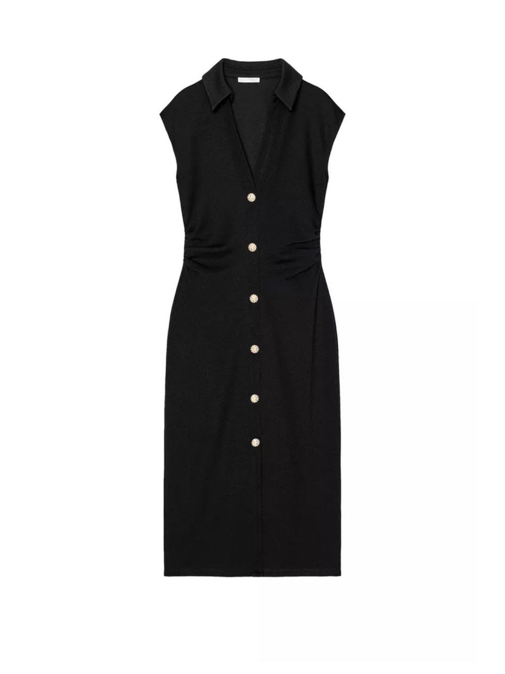 Zara Black Button-Front Collared Midi Dress